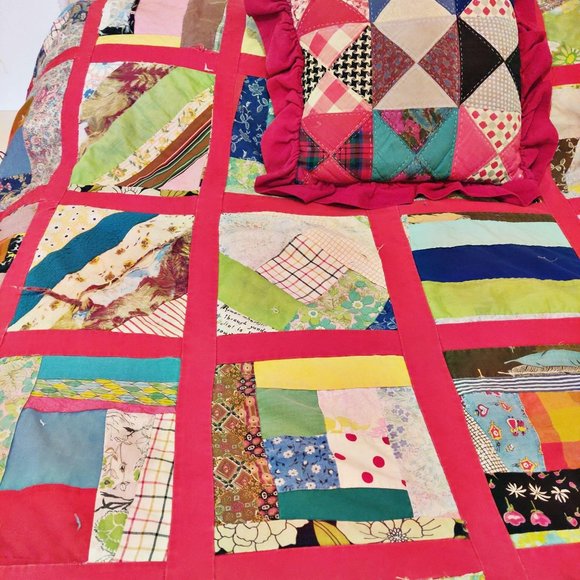 Vintage Patchwork Scrap Crazy Quilt Handmade Full - Picture 5 of 12